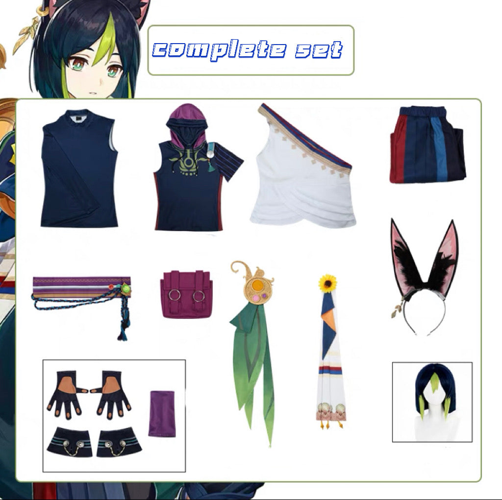 Tighnari's Cosplay Costume Set(clothing+ears+wig+tail)