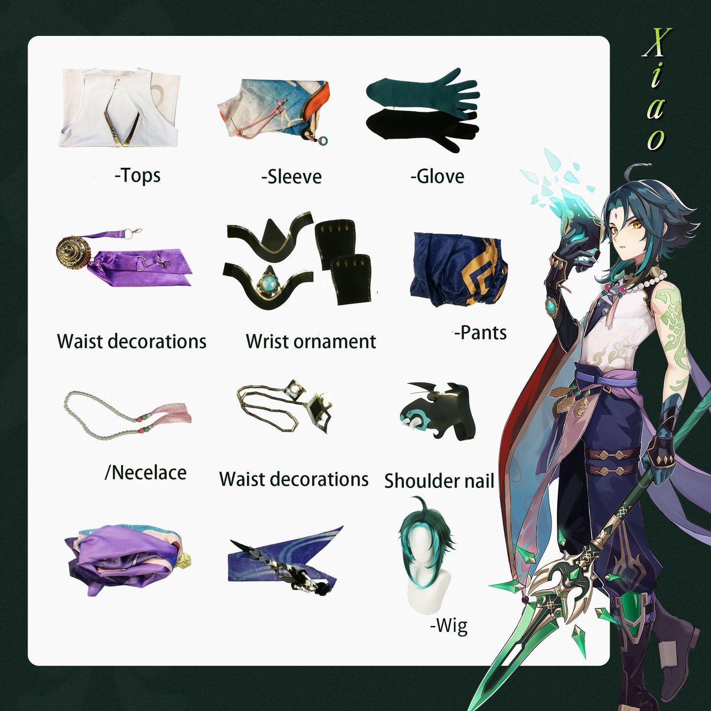 Xiao’s Cosplay Costume Set(clothing+wig)